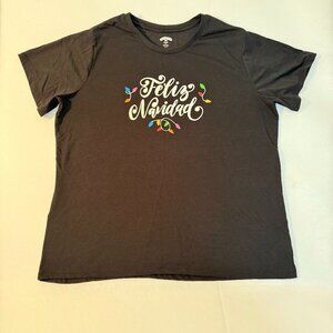 HOLIDAY TIME WOMEN'S SHORT SLEEVE TEE BLACK CHRISTMAS FELIZ NAVIDAD